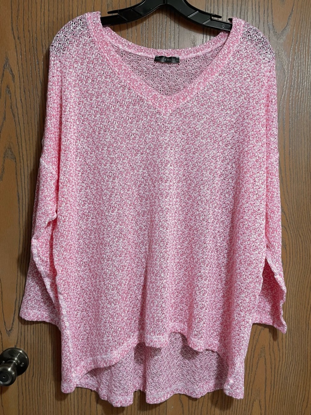 Pink Open Knit Sweater with V-Neck